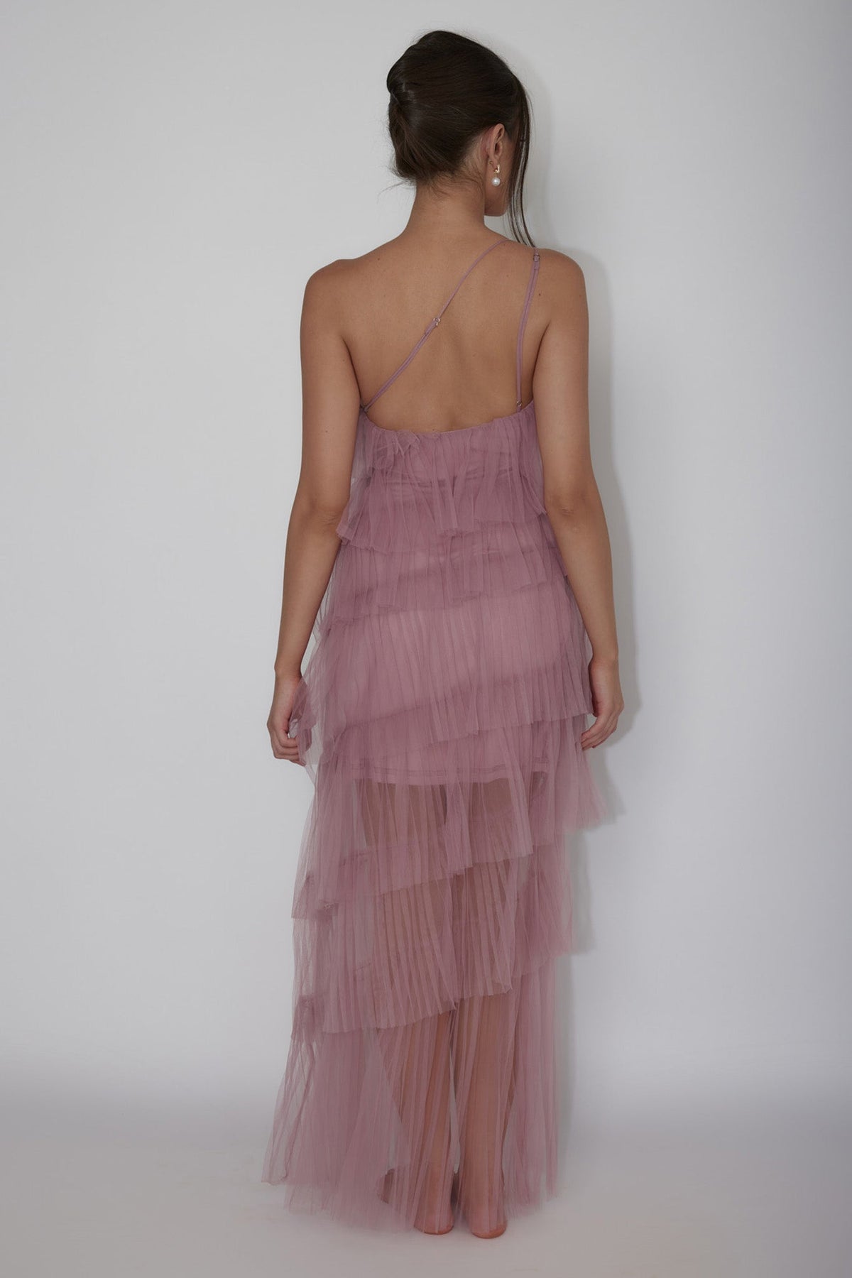 Arrabel Tiered Ruffle Tulle Maxi Dress Plum