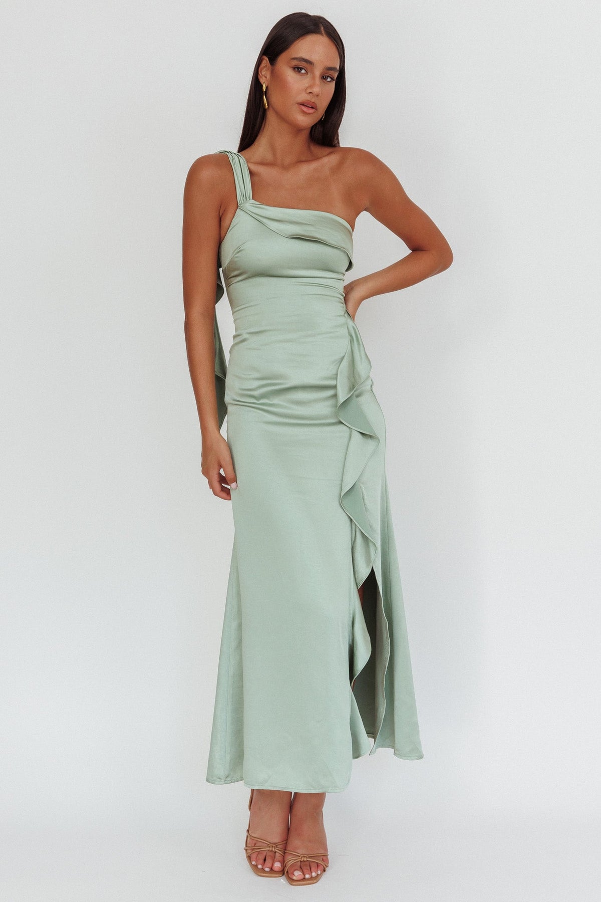Carmel One-Shoulder Split Maxi Dress Sage