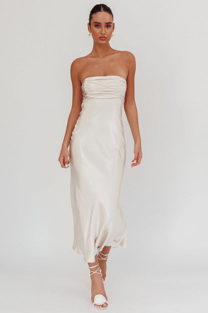 Moon Song Strapless Laced Back Dress Champagne