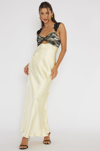 Claribel Lace Bust Maxi Dress Lemon