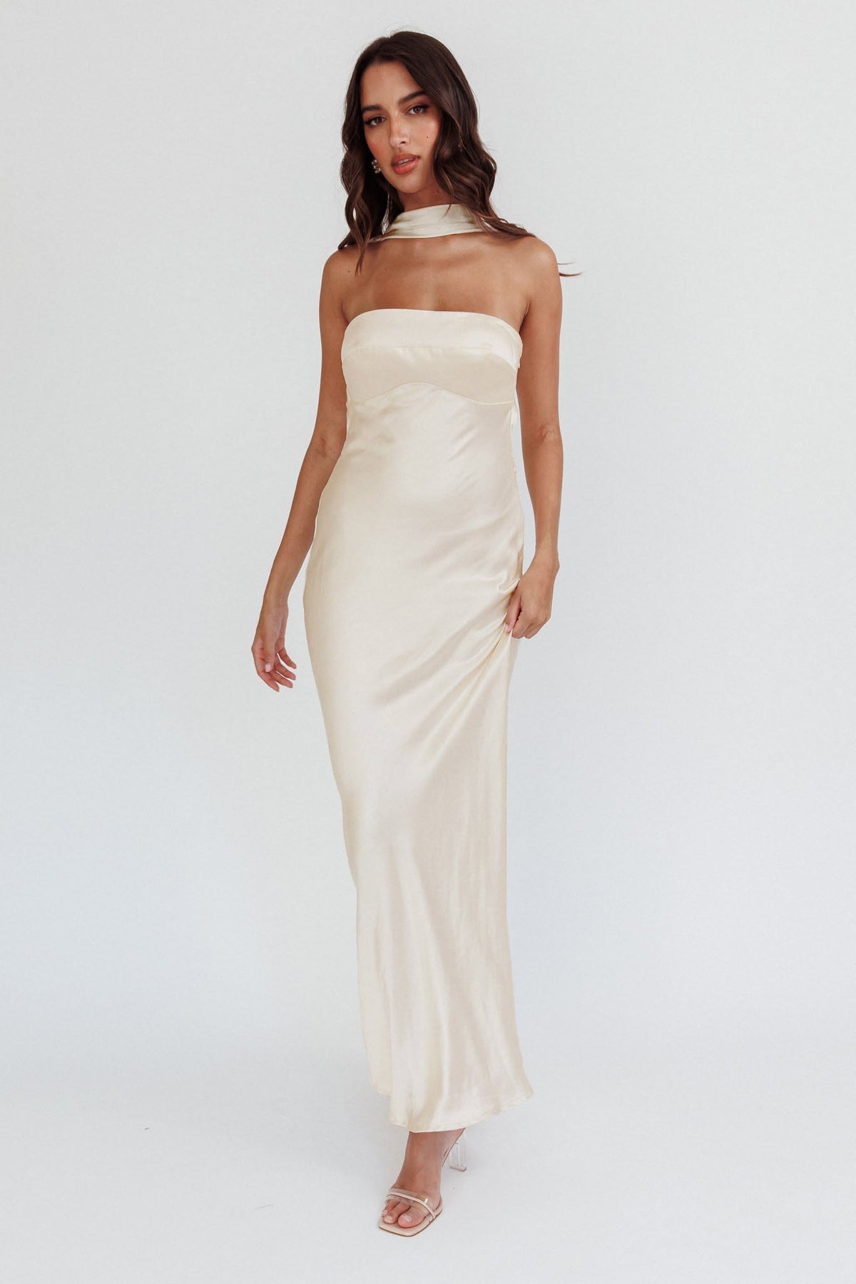 Damsel Reverse Halter Maxi Dress Oyster