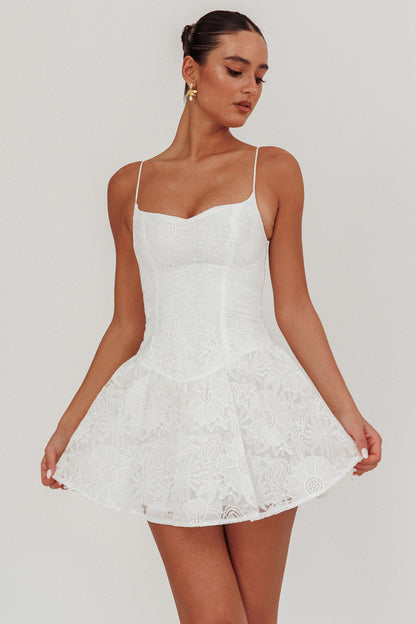 Endearing Embroidered Mesh Mini Dress White