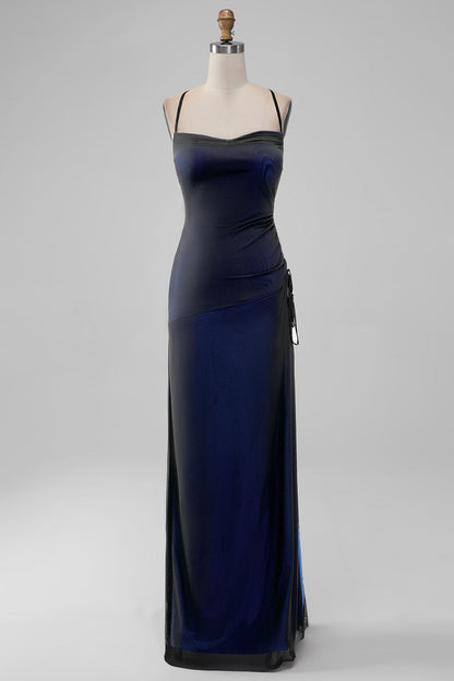 Black Red Sheath Spaghetti Straps Bridesmaid Dress With Elasticity