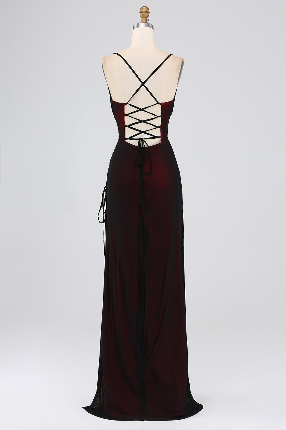 Black Blue Mermaid Spaghetti Straps Long Bridesmaid Dress with Slit