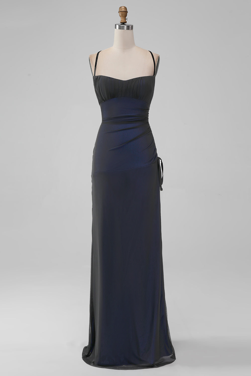 Sheath Spaghetti Straps Floor Length Black Red Bridesmaid Dress