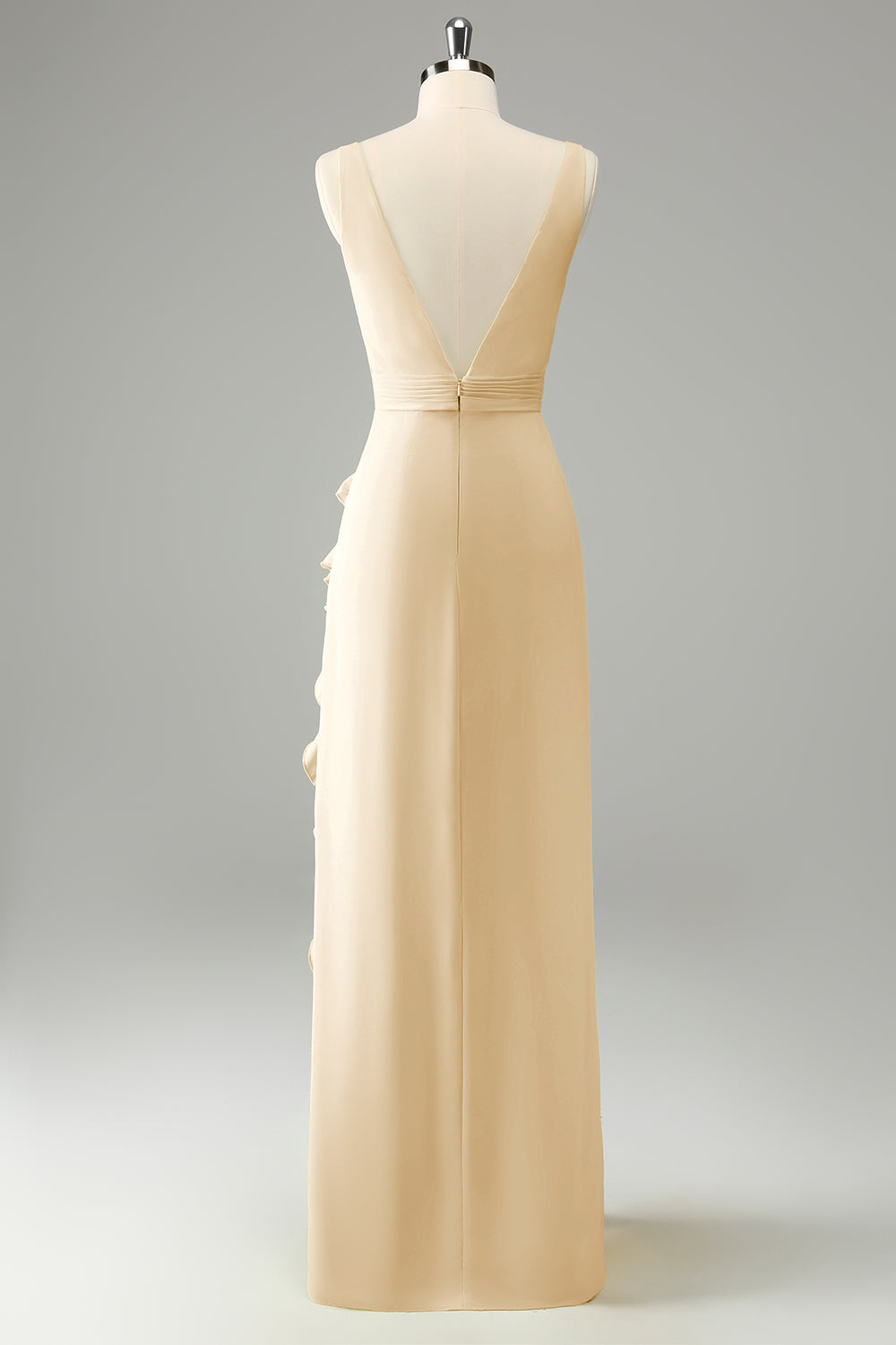 Lime Deep V Neck Ruffles Wedding Guest Dress with Slit