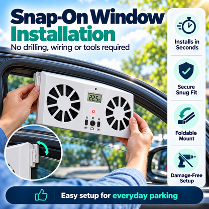 Solar Powered Car Window Exhaust Fan, Dual Turbo Cooling Vent Fan with LCD Temperature Display, USB Rechargeable, Remove Heat, Odor & Formaldehyde for Parked Vehicle