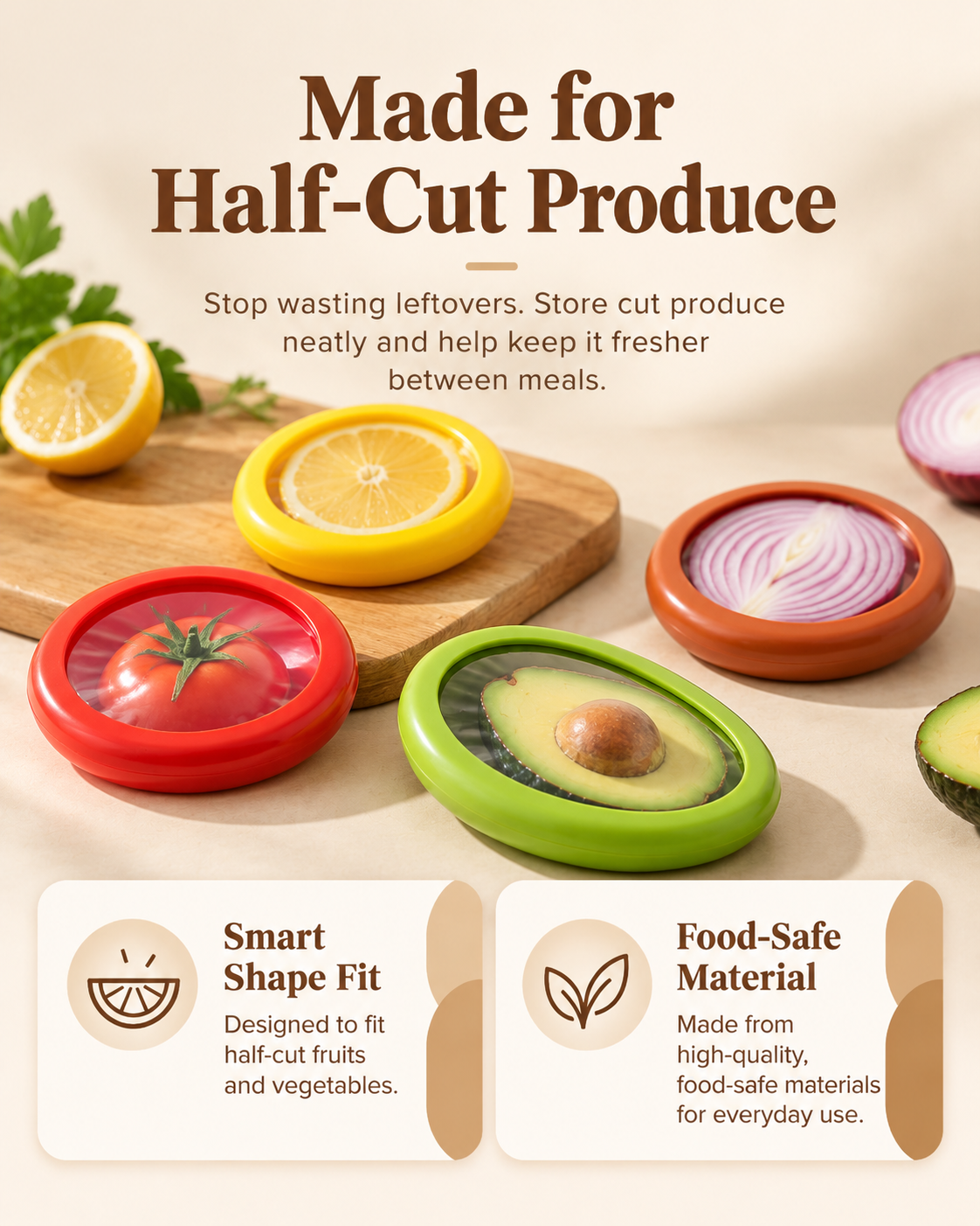 Reusable Half Cut Produce Storage Containers 4 Pack | Airtight Keeper