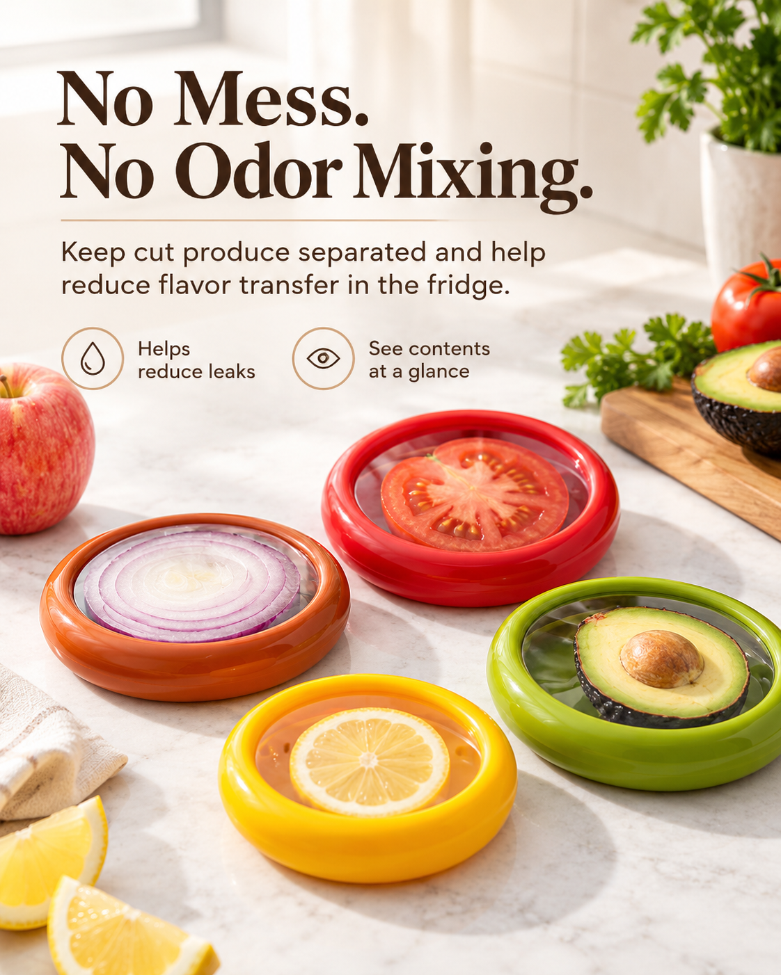Reusable Half Cut Produce Storage Containers 4 Pack | Airtight Keeper