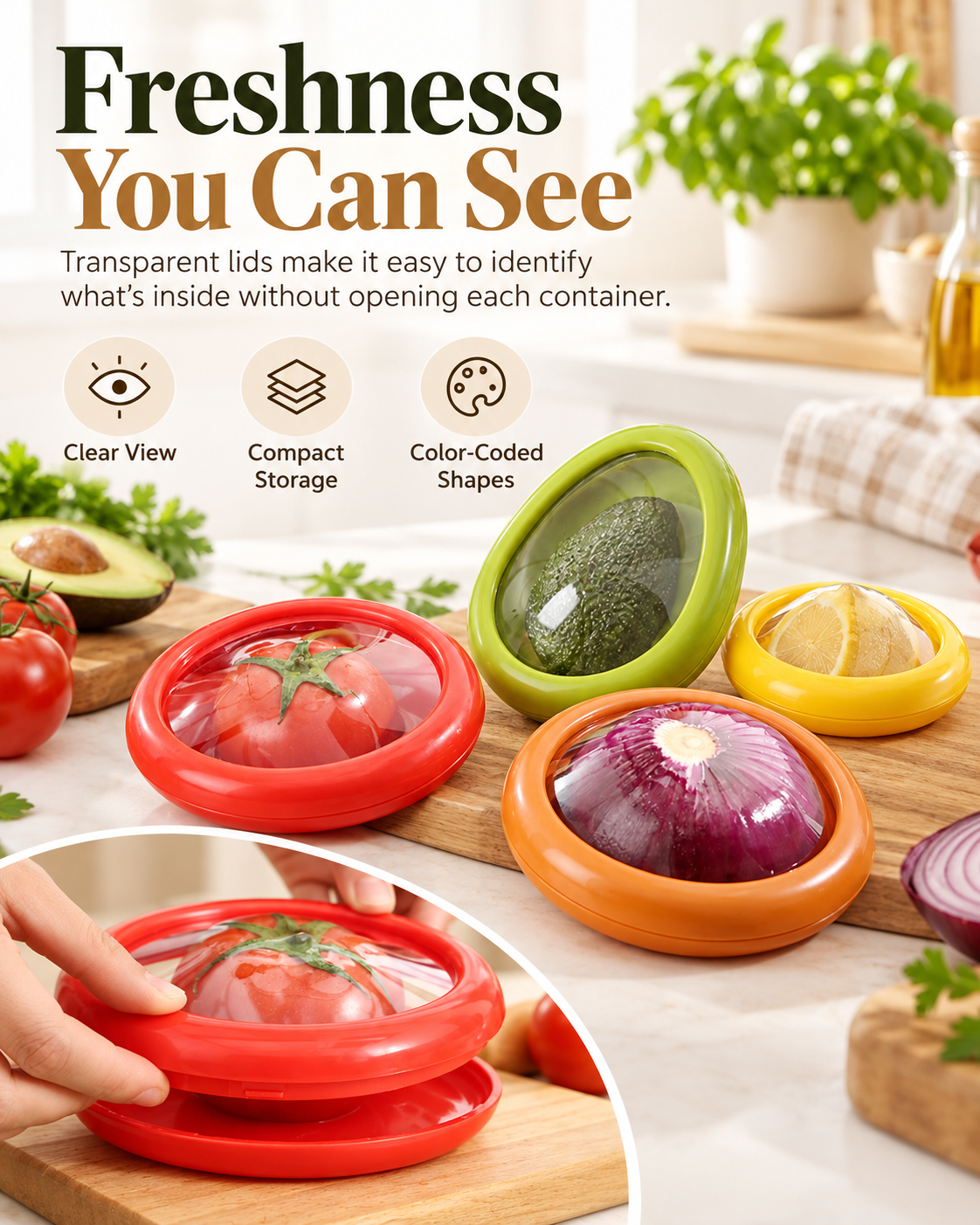 Reusable Half Cut Produce Storage Containers 4 Pack | Airtight Keeper