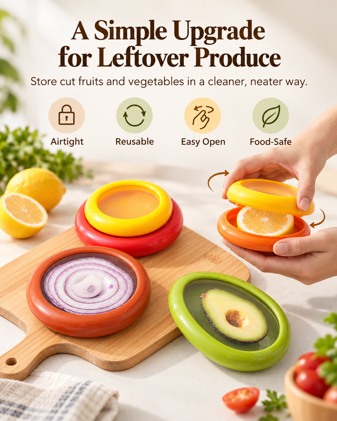 Reusable Half Cut Produce Storage Containers 4 Pack | Airtight Keeper