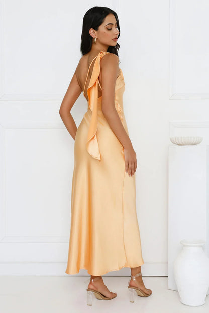 Romantic Tales Satin One Shoulder Maxi Dress