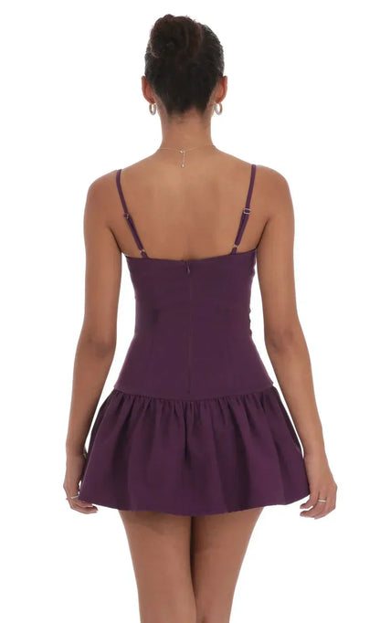 Double Bow Drop Waist Dress in Purple