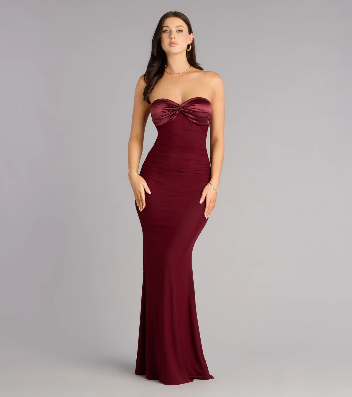 Iris Satin Tie-Back Mesh Mermaid Dress