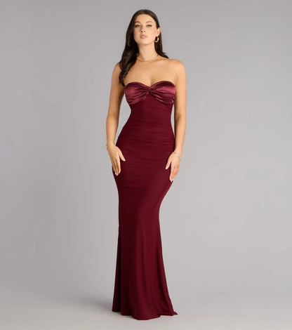 Iris Satin Tie-Back Mesh Mermaid Dress