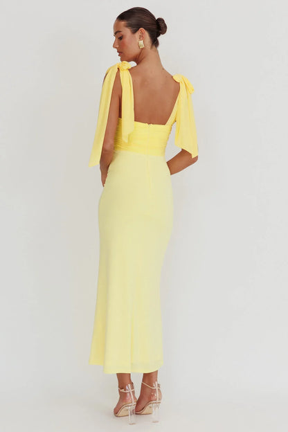 Starry Eyed Mesh Waist Maxi Dress Lemon