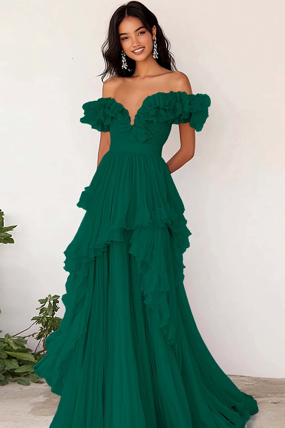 Lilac Chiffon A Line Long Off the Shoulder Prom Dress with Ruffles