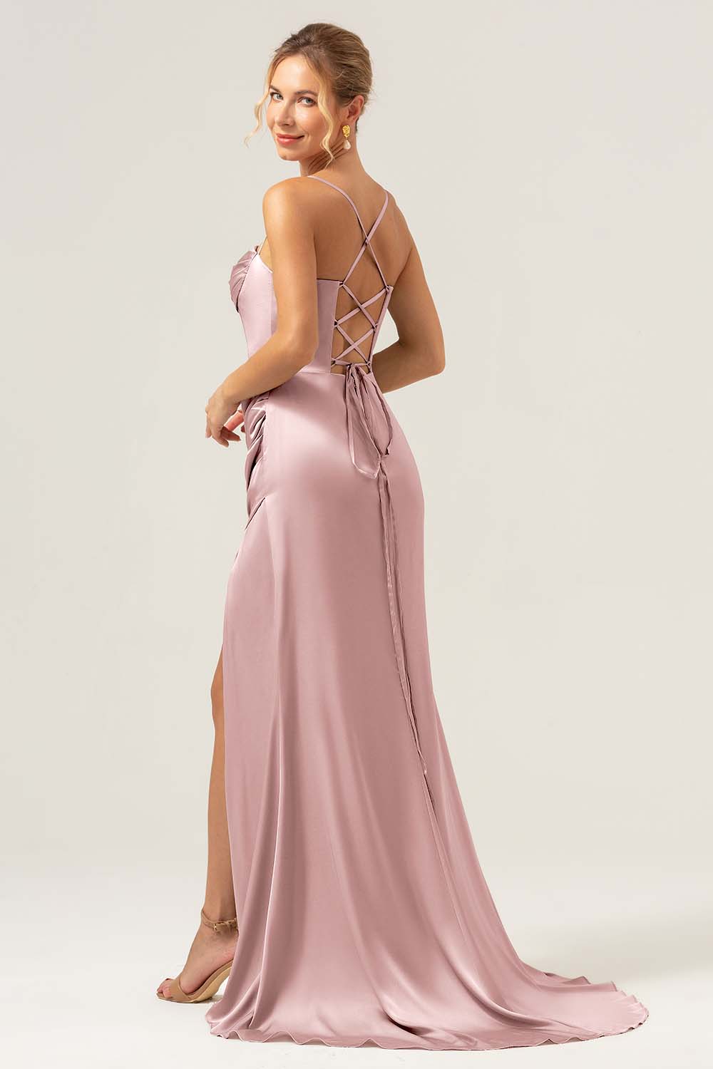 Sage Corset Long Bridesmaid Dress with Slit