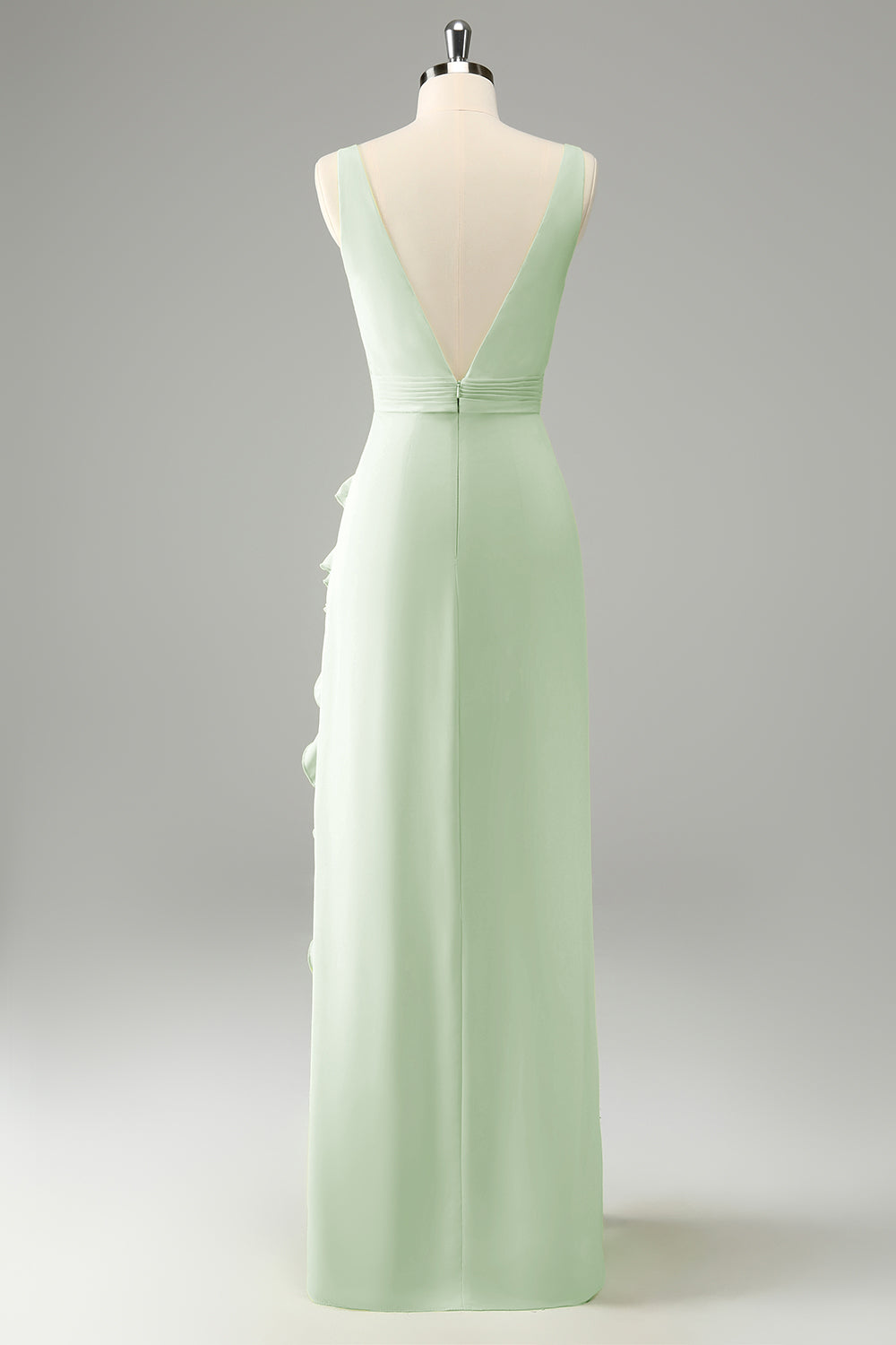 Lime Deep V Neck Ruffles Wedding Guest Dress with Slit