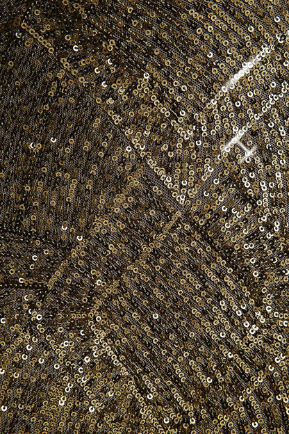Cecy | Khaki Sequin High-Neck Maxi Dress With Cap Sleeves