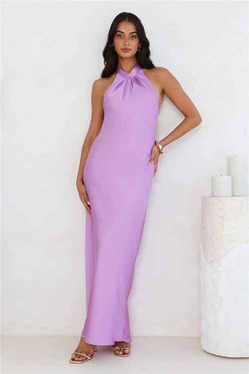 Delicate Dazzle Halter Satin Maxi Dress