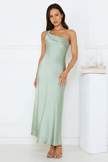 Romantic Tales Satin One Shoulder Maxi Dress
