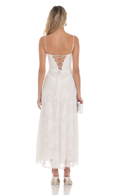 Textured Floral Maxi Dress in White