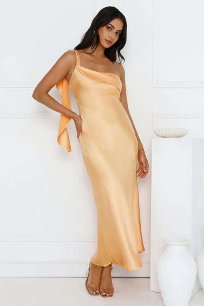 Romantic Tales Satin One Shoulder Maxi Dress