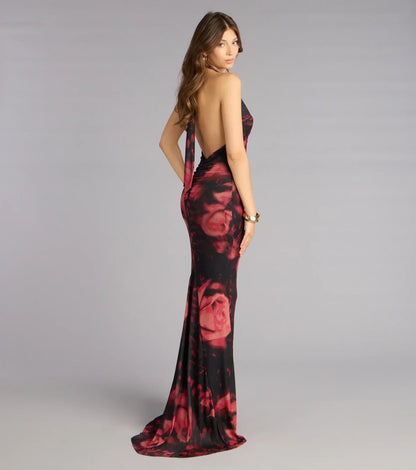Fable Rose Floral Mermaid Formal Dress