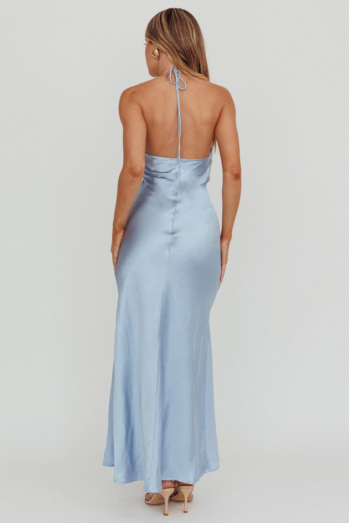 Aysah Chiffon Hem Halter Maxi Dress Light Blue