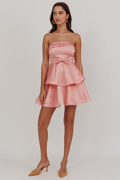 Alix Strapless Tiered Ruffle Mini Dress Rose Pink