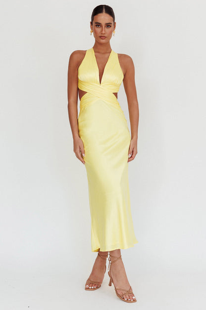 On And On Crossover Cut-Out Maxi Dress Lemon