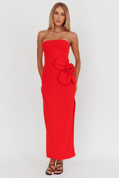 No Competition Oversized Flower Maxi Dress Red