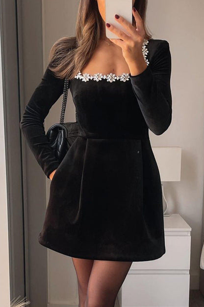 Mila - Black Velvet Mini Dress