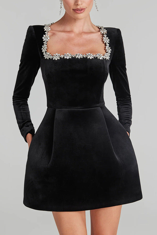 Mila - Black Velvet Mini Dress