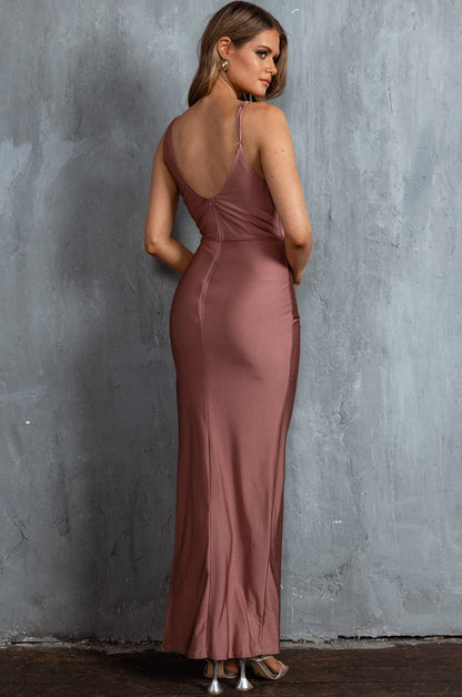 Florentina Thigh Split Maxi Dress Rose Gold