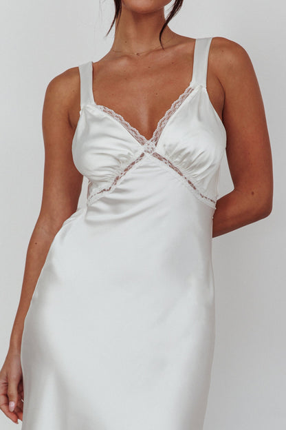 Nyah Lace Trim Midi Dress Off White