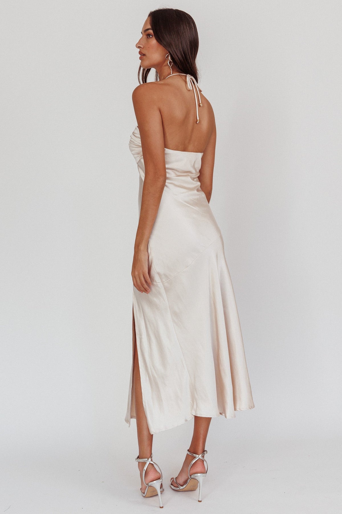 Kindred Spirit Strapless Gathered Bust Midi Dress Champagne