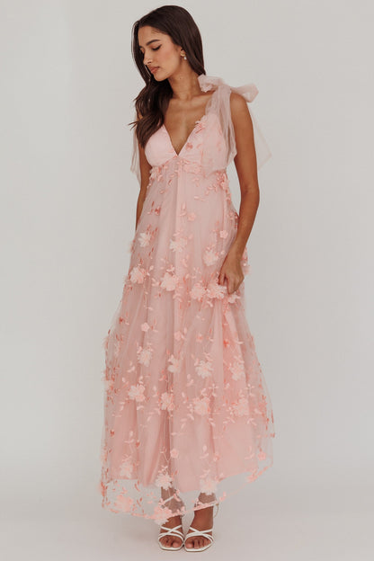 Chantilly Tied Shoulder Maxi Dress Blush
