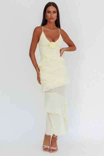 Marlie Frill Trim Rosette Maxi Dress Butter