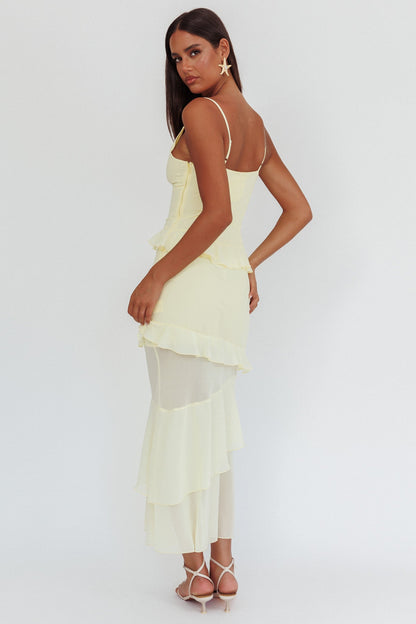 Marlie Frill Trim Rosette Maxi Dress Butter