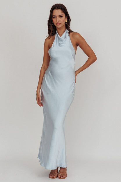 Sweetest Sundays Halterneck Open Back Dress Soft Blue