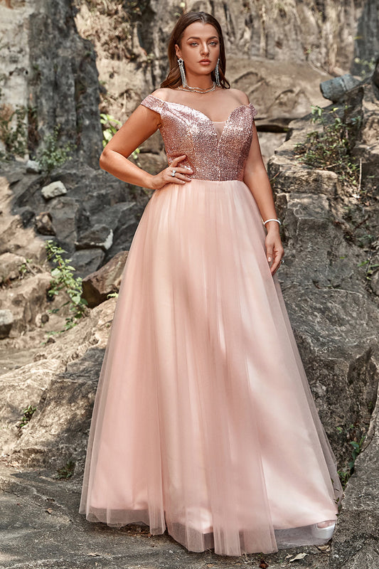 Blush Plus Size Off the Shoulder Tulle Prom Dress