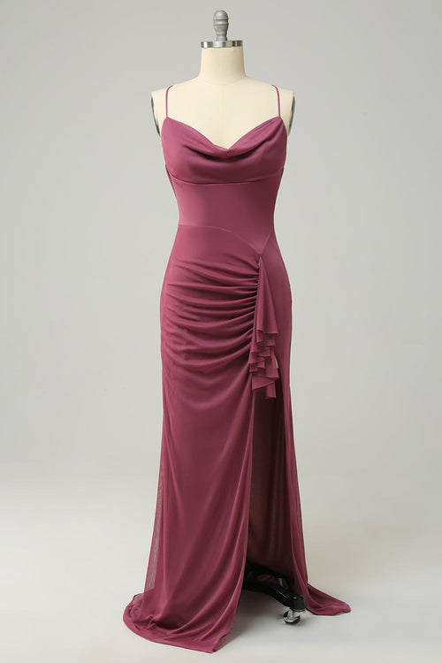 Spaghetti Straps Cross Back Desert Rose Plus Size Bridesmaid Dress