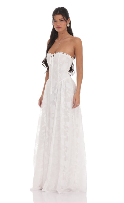Floral Lace-Up Maxi Dress in White