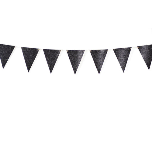 Black Glitter Pennant Banner