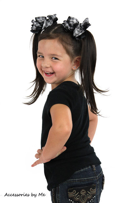 Black White Check Plaid Satin Hair Bow - Accessories by Me
