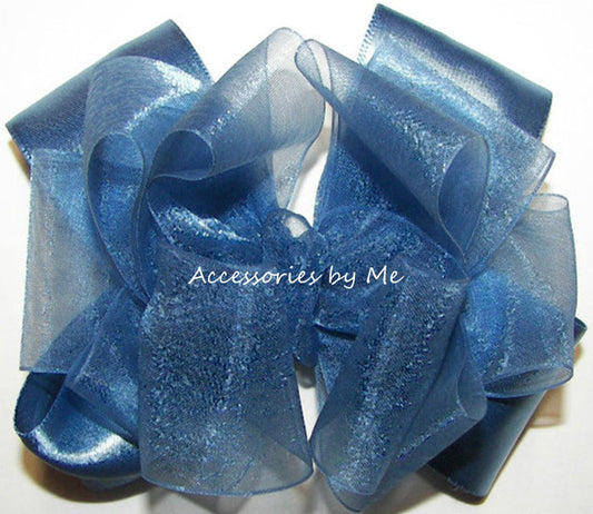 French Blue Organza Satin Hair Bow
