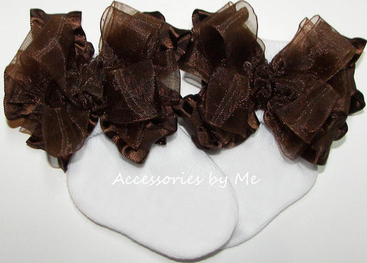 Brown Ruffle Bow Socks