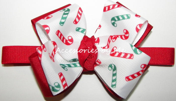 Christmas Candy Cane Red Bow Headband